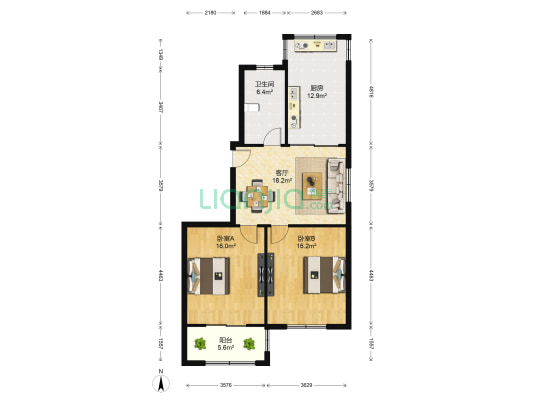 公园佳苑南区 2室1厅1卫 90平方