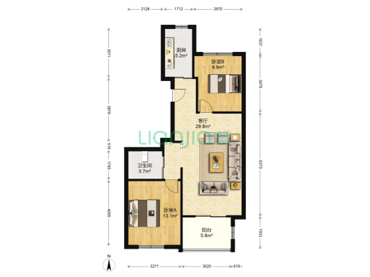 君悦国际花园二期 2室1厅1卫 93平方