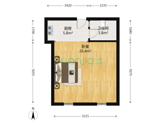 盘古一号 1室0厅1卫 65平方