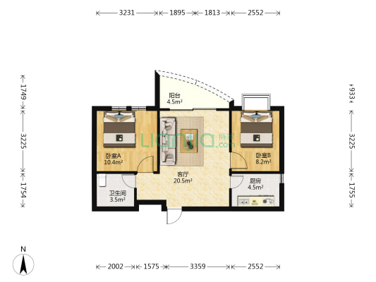 天富花苑 2室1厅1卫 65平方