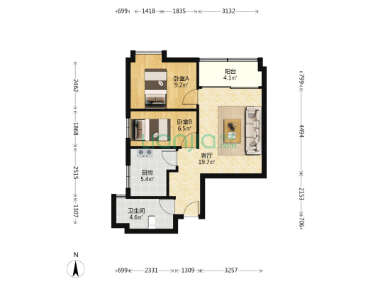 南轩阁 2室1厅1卫 68平方