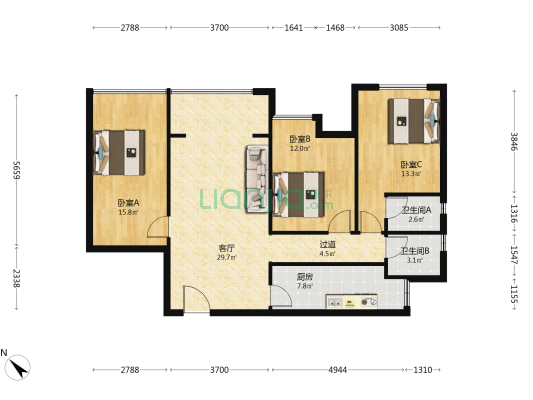 中国铁建中铁5号 3室1厅2卫 101平方