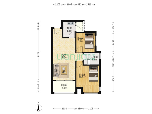富盈松湖公馆 2室1厅1卫 62平方