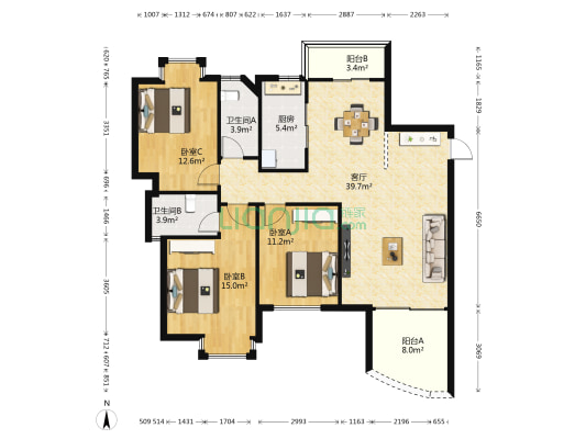 秀山观海苑 3室1厅2卫 125平方