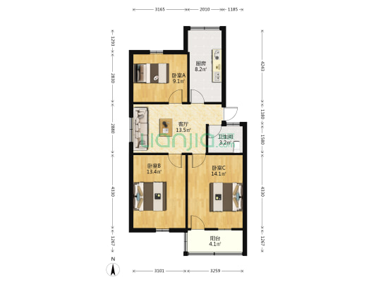 省经信委宿舍 3室1厅1卫 81平方