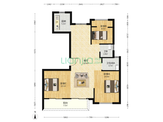 沧湖华庭 3室1厅2卫 114平方
