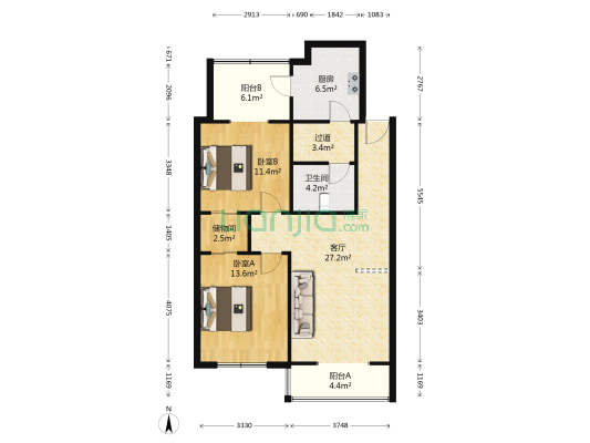 嘉泰花园 2室1厅1卫 91平方