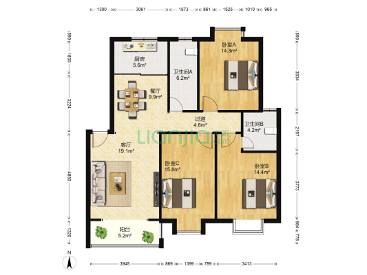榔梨综合市场 3室2厅2卫 125平方