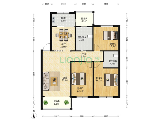 江宁湾 3室2厅2卫 121平方