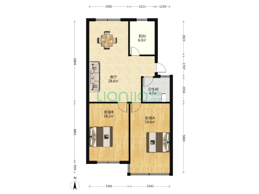 城中路 2室1厅1卫 90平方