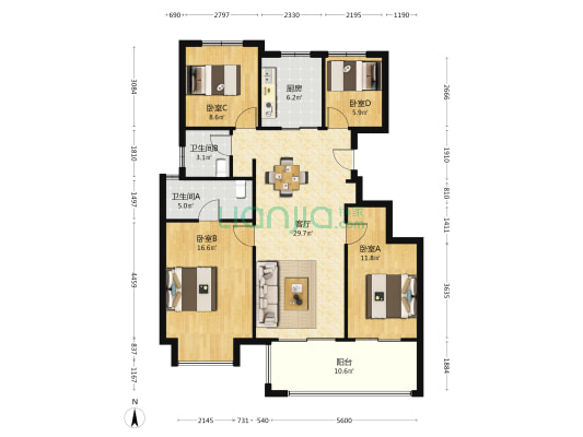 涌潮印府 4室1厅2卫 119平方