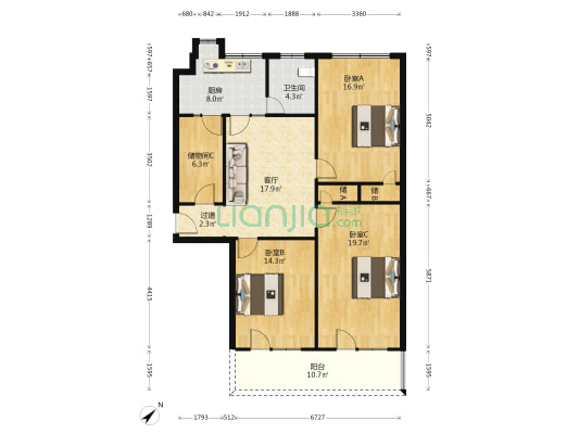 县委南院家属院 3室1厅1卫 119平方