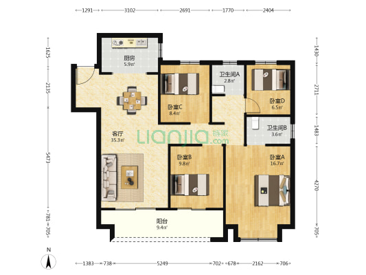 长坝和润花园 4室1厅2卫 130平方