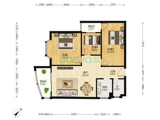 邕江时代广场(一期) 3室1厅1卫 105平方