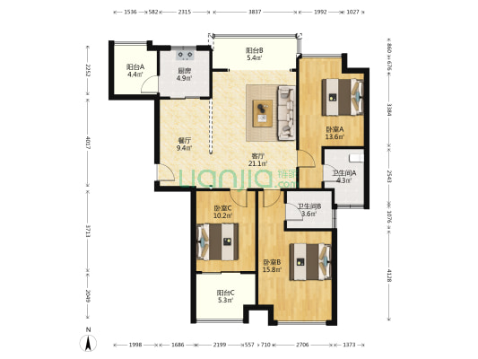 嘉福长安郡 3室2厅2卫 112平方
