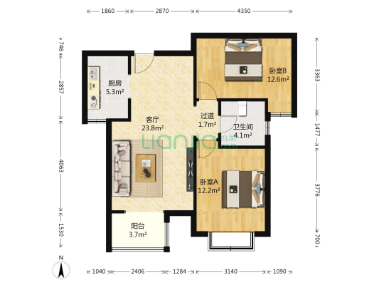 榕园嘉苑 2室1厅1卫 84平方