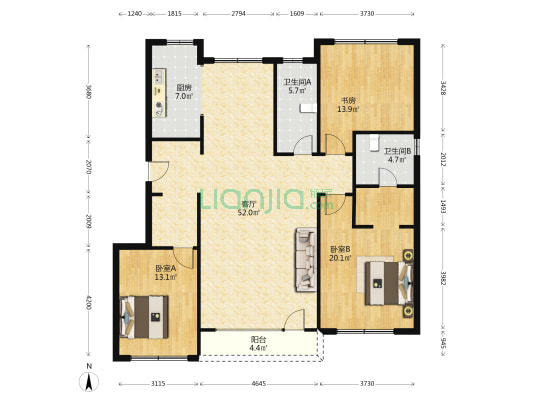 伟峰东域D区 3室1厅2卫 150平方