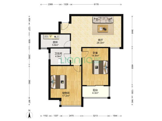春城家园B区 1室1厅1卫 91平方