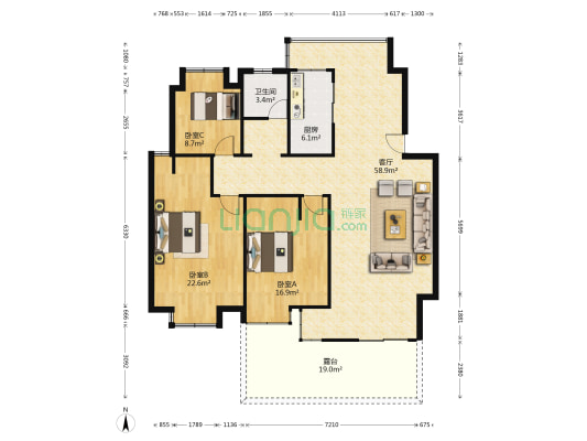 未来城 3室1厅1卫 121平方