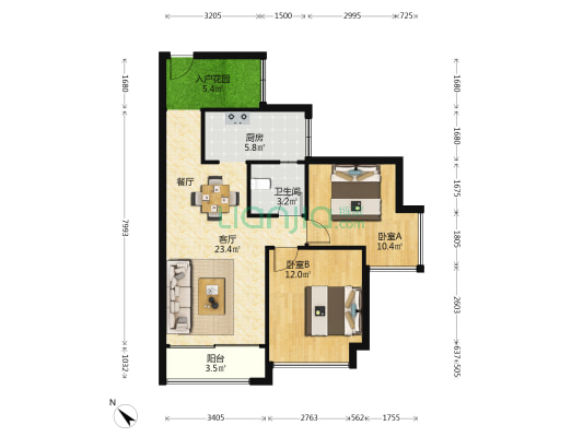 第首花园 2室1厅1卫 78平方