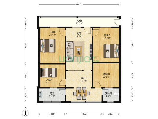 新桂花苑 3室2厅1卫 116平方