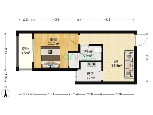 宏图国际花苑二期 1室1厅1卫 54平方