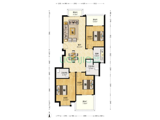 新凯山泉居小区 3室1厅2卫 117平方