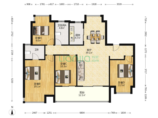 滨江道静园 4室1厅2卫 142平方
