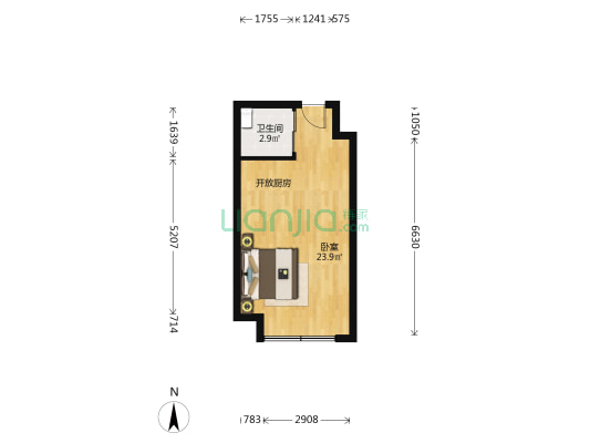 绿地中央广场铂派公寓 1室0厅1卫 43平方