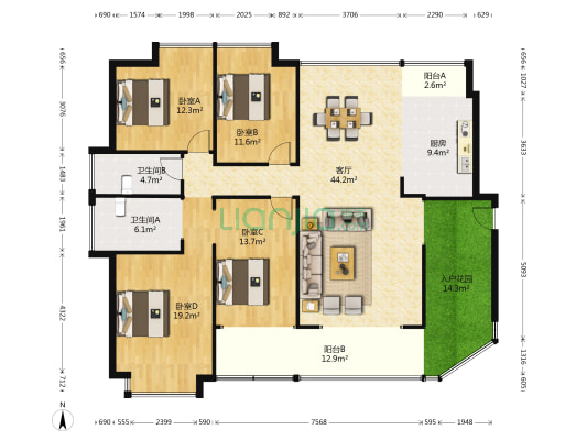 华菱嘉园 4室1厅2卫 161平方