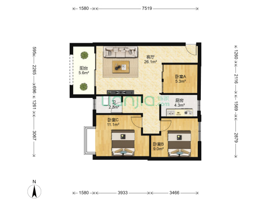 嘉印象 3室1厅1卫 81平方