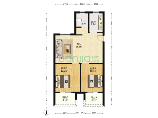 仓梦合寓 2室1厅1卫 82平方