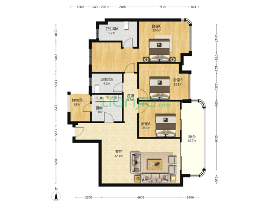 锦城峰荟荟骏阁 3室1厅2卫 133平方