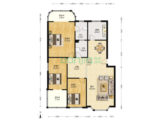 万润苑南区 3室1厅2卫 155平方