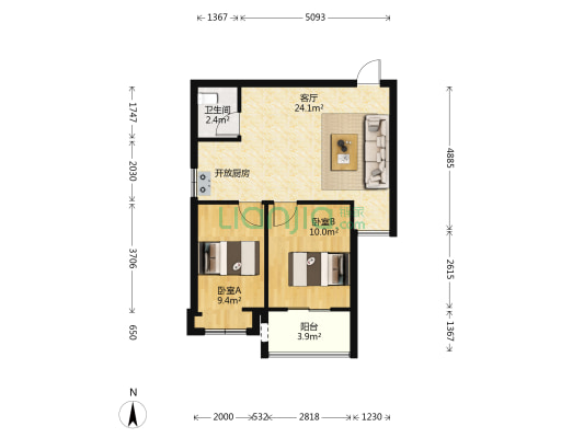 儒江新苑 2室1厅1卫 61平方
