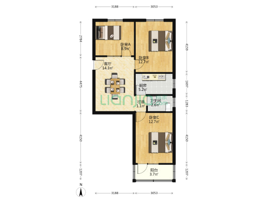 前进小学宿舍 3室1厅1卫 75平方