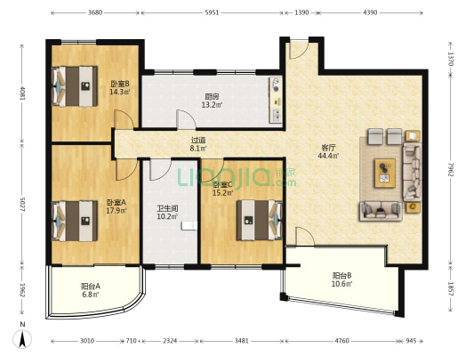 金熙府 3室1厅1卫 168平方