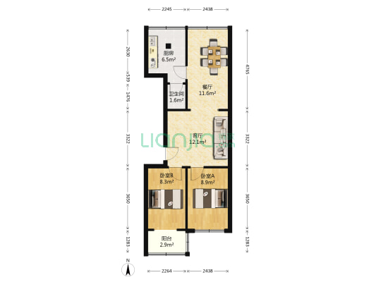 马鞍北路55号 2室2厅1卫 51平方