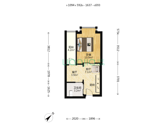 龙光海悦云天 1室2厅1卫 36平方
