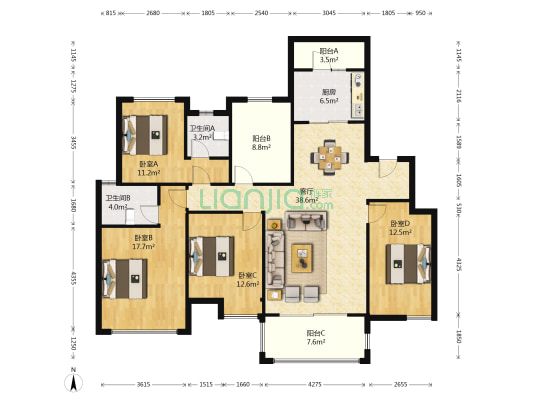 建华观园 4室1厅2卫 145平方