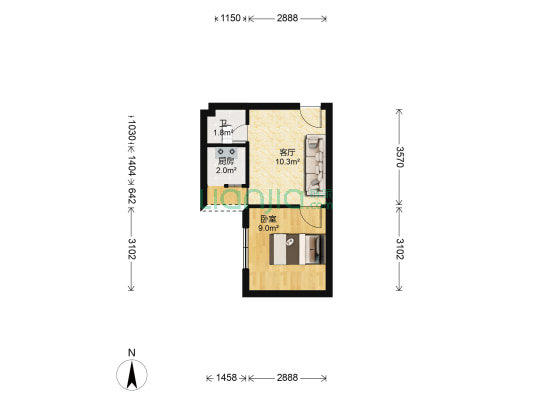 中铭君豪公寓 1室1厅1卫 36平方