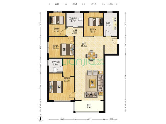 融创御湖宸院一期晟禧园 4室1厅2卫 143平方