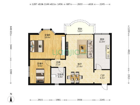 翠华园小区 2室1厅1卫 94平方