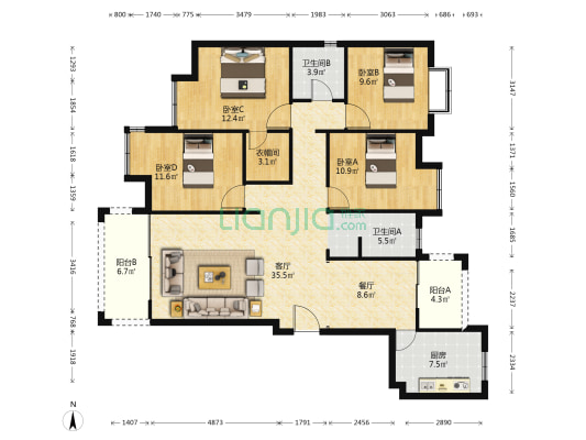 紫御兰庭 4室2厅2卫 143平方