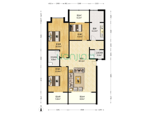 社会主义学院 3室1厅2卫 117平方