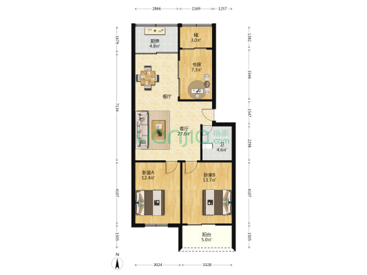华信花园 3室1厅1卫 105平方