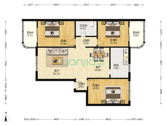 南苑公寓 3室2厅1卫 113平方