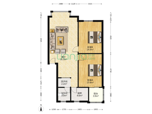 西城园 2室1厅2卫 96平方