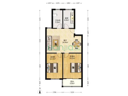 许巷教师新村 2室1厅1卫 84平方