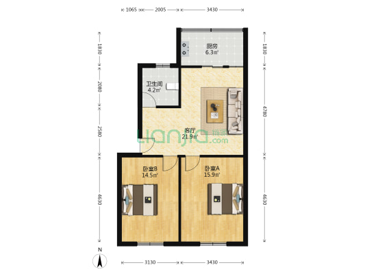 华中西路46号 2室1厅1卫 86平方